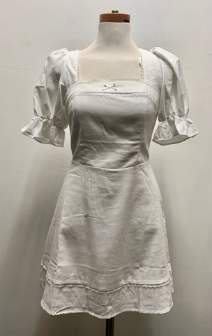 White Square Neck Zip-Up Mini Dress with Elegant Tie Back Landon Ramsey-Maria Briones