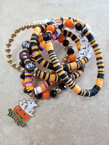 6 tier orange/gold/black/white Halloween Bracelet