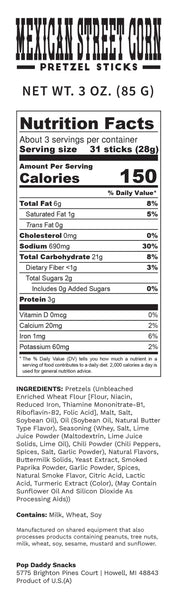 Seasoned Pretzels - 3oz - Mexican Street Corn (NEW 12CT) Pop Daddy Snacks