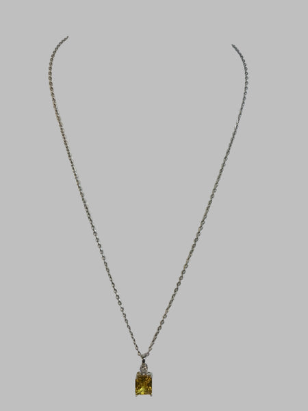 Yellow Stone/Silver 9"Chain Necklace