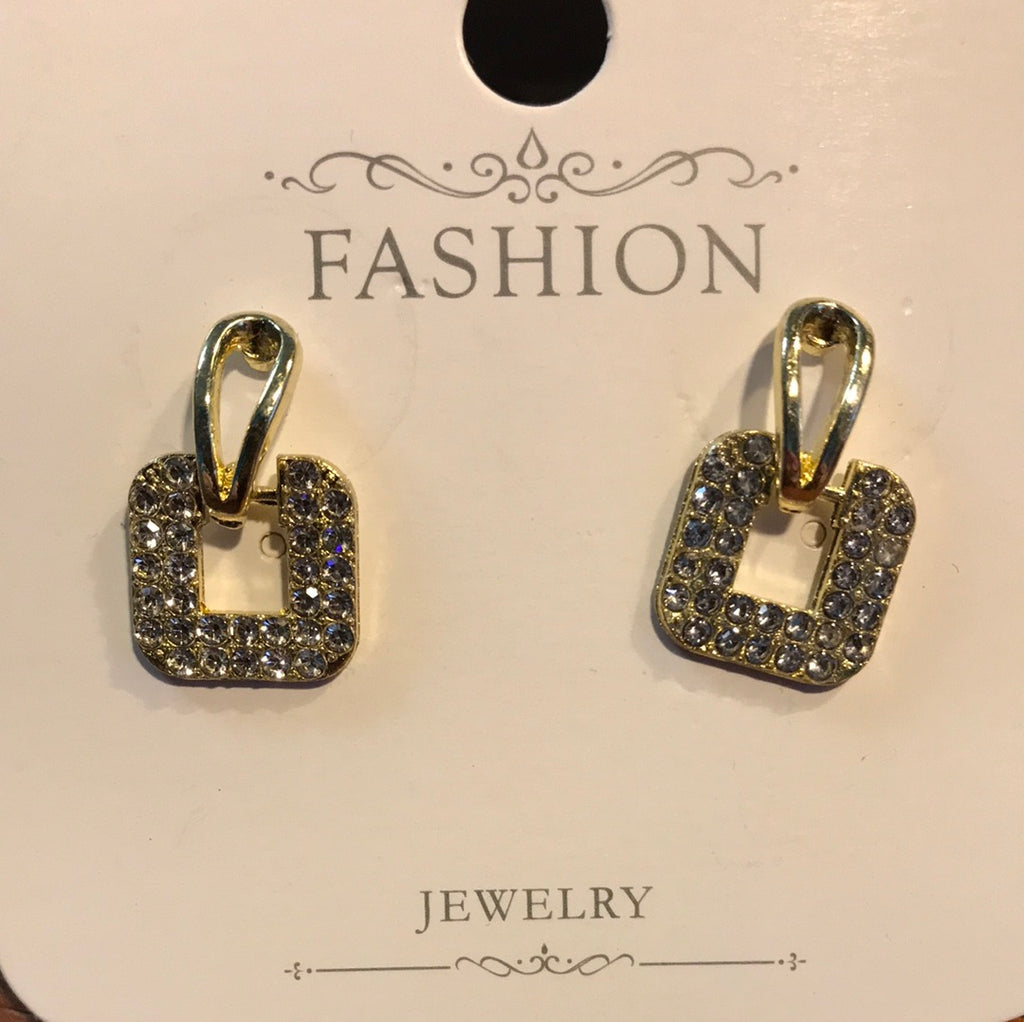 Gold and Rhinestone Square Studs