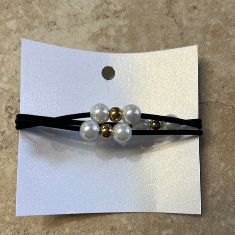 Hair tie w/Pearl and gold beads