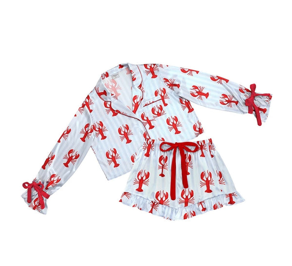 Bella Light Blue Lobster Print PJ Shorts Set – Women’s Pajamas Amanda Queen