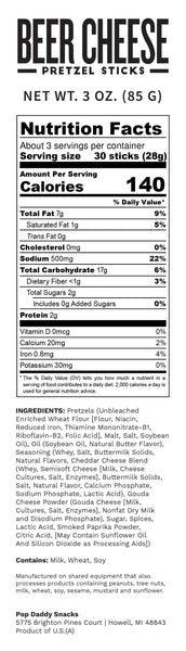 Seasoned Pretzels - 3oz - Beer Cheese (NEW 12CT) Pop Daddy Snacks