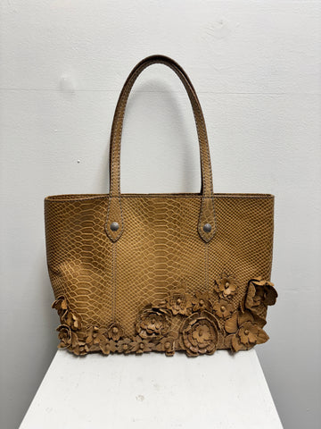 Frye Melissa Floral Snake Embossed Leather Tote Bag Kathy Mangum