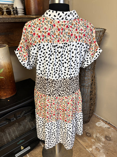 Umgee Mixed Print Tiered Dress | Animal & Floral Boutique Midi Dress Kay Kayla