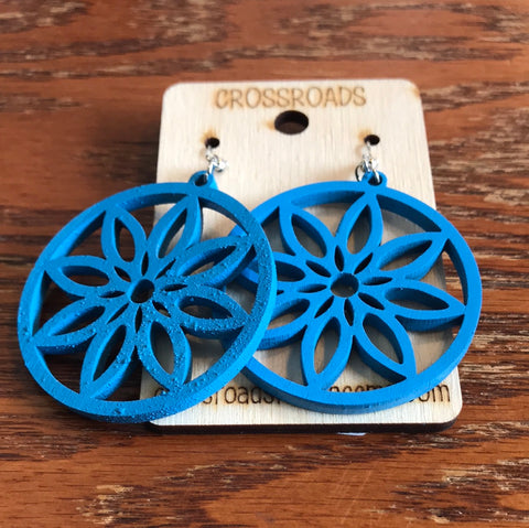 Circle Flower Earrings-Blue