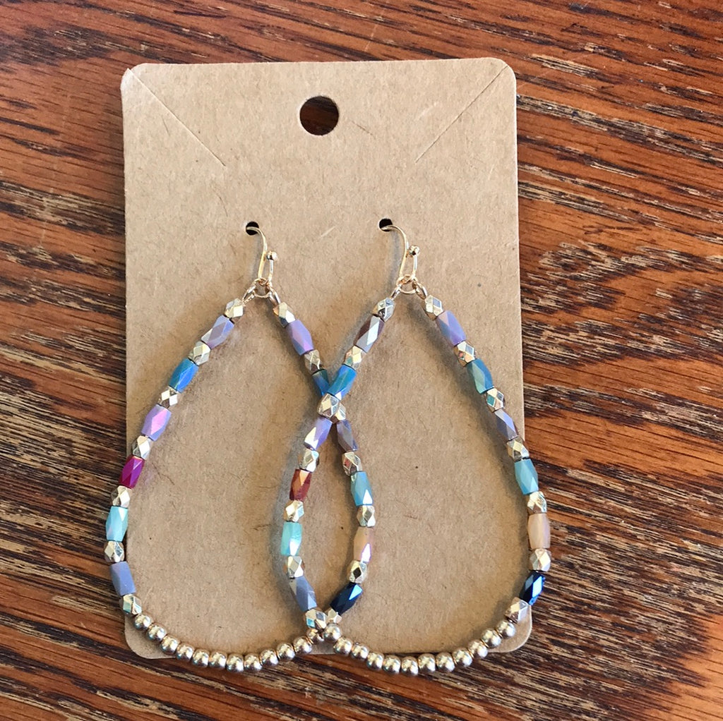 Multi-Colored Gold Shimmer Teardrop Earrings