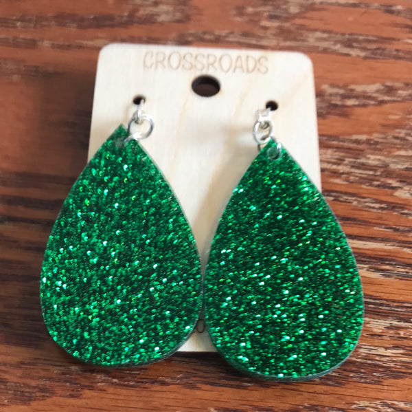 Teardrop Solid Earrings-Ivy Green Glitter
