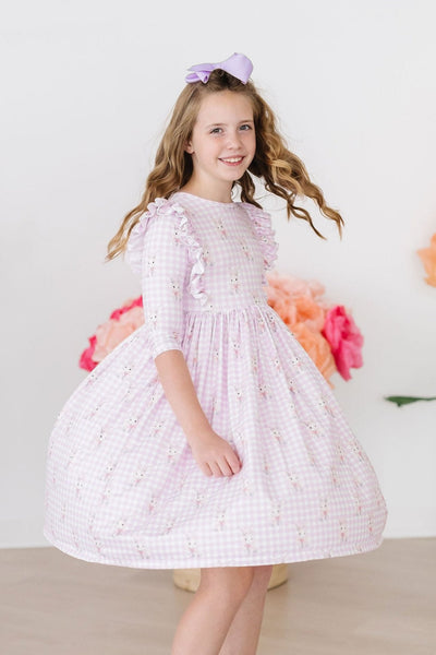 Baby Bunnies 3/4 Sleeve Ruffle Twirl Dress