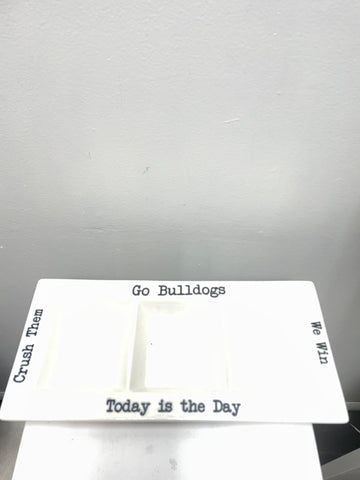 7"X15" 3 tier White "Go Bulldogs" dip platter