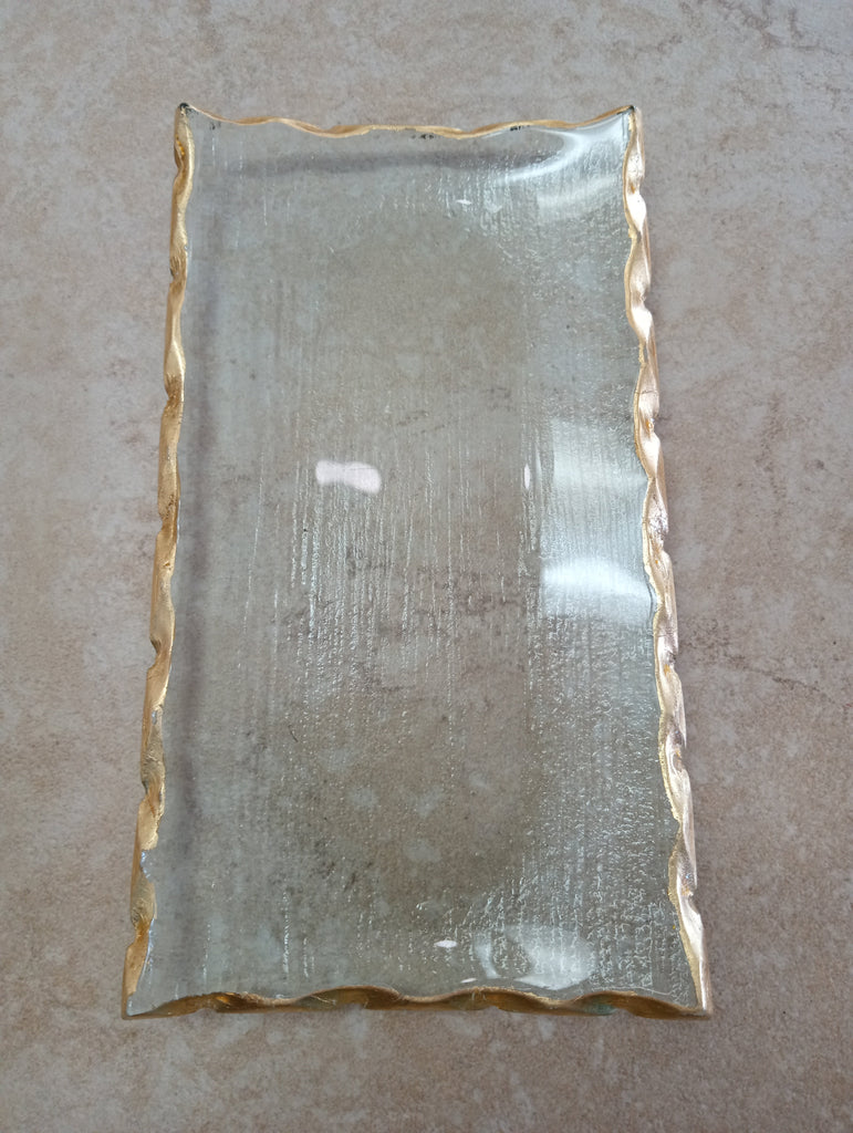 7"x4"small rectangle clear glass dish gold trim
