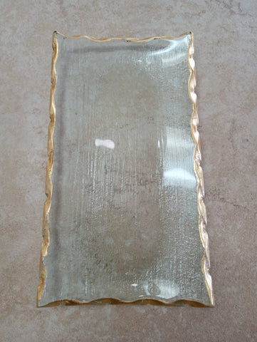 7"x4"small rectangle clear glass dish gold trim