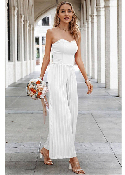 Elegant Off Shoulder Pleated High Waist Wide Leg Jumpsuit OhhMy! Gifts and Things, LLC