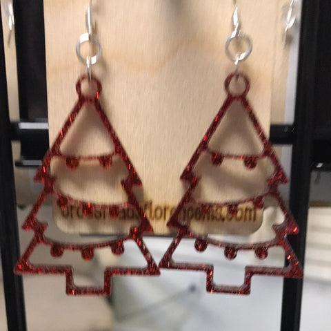 Christmas Tree Earrings-Red