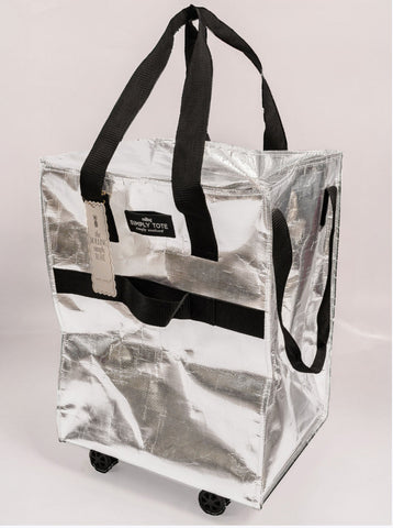 Trendy Metallic Tote Bags with Wheels -silver
