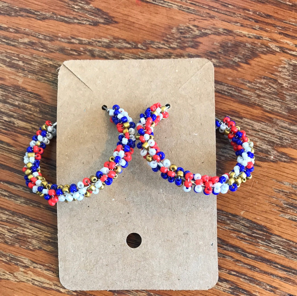 Patriotic Beaded Hoop Earrings