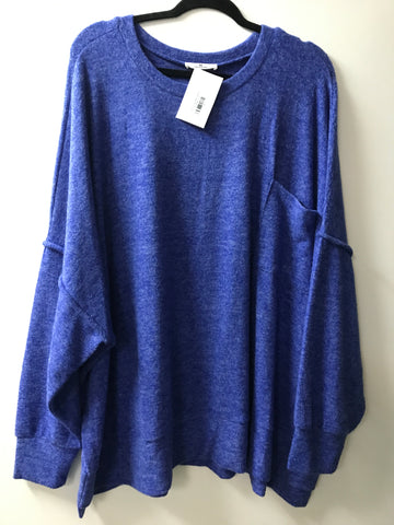 Brushed Drop Shoulder Sweater-Blue