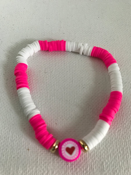 Stretch Bracelets-Pink/White Heart Charm