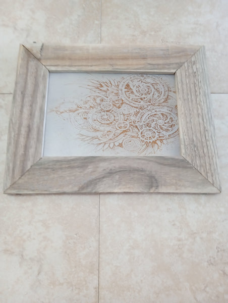 8"x10"wood burnt lasered frame art  