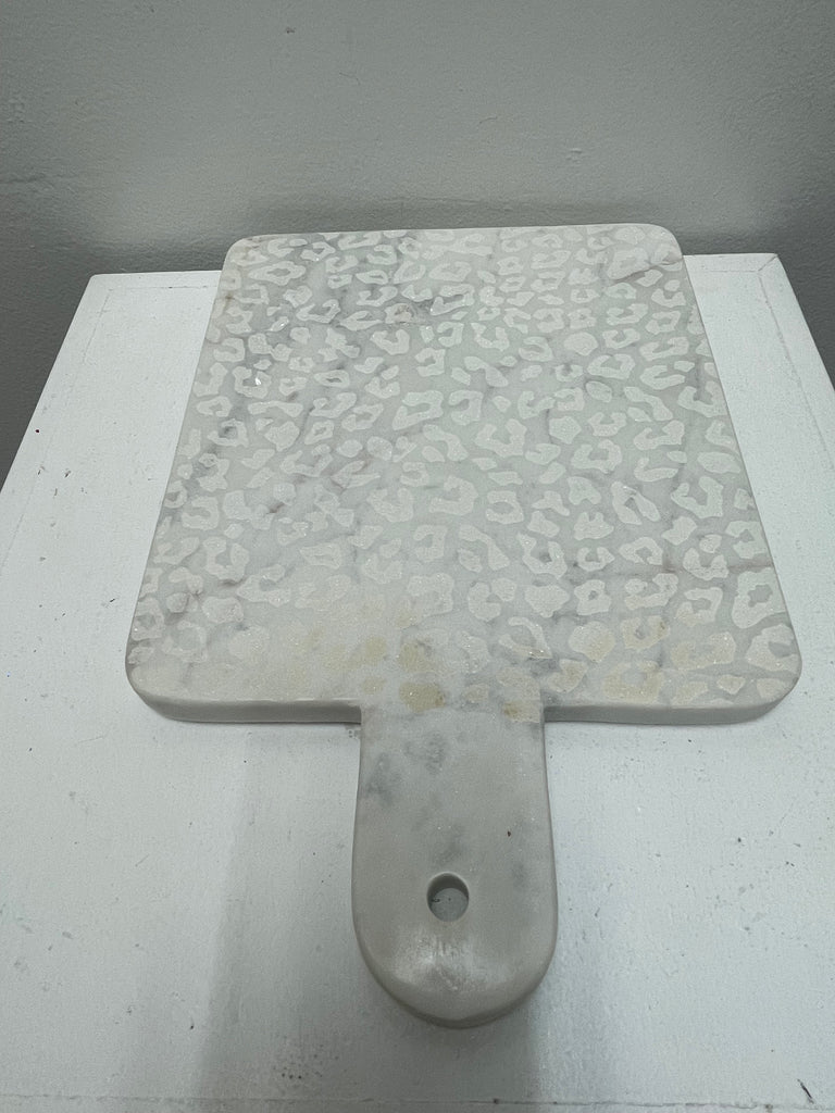 8"x9" Marble White Leopard Print serving board w/handle Amanda Queen