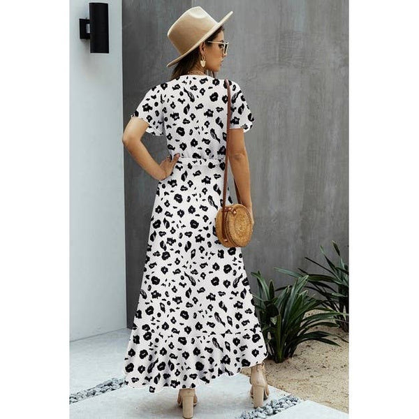 Allover Print High V Neck Low Wrap Dress OhhMy! Gifts and Things, LLC