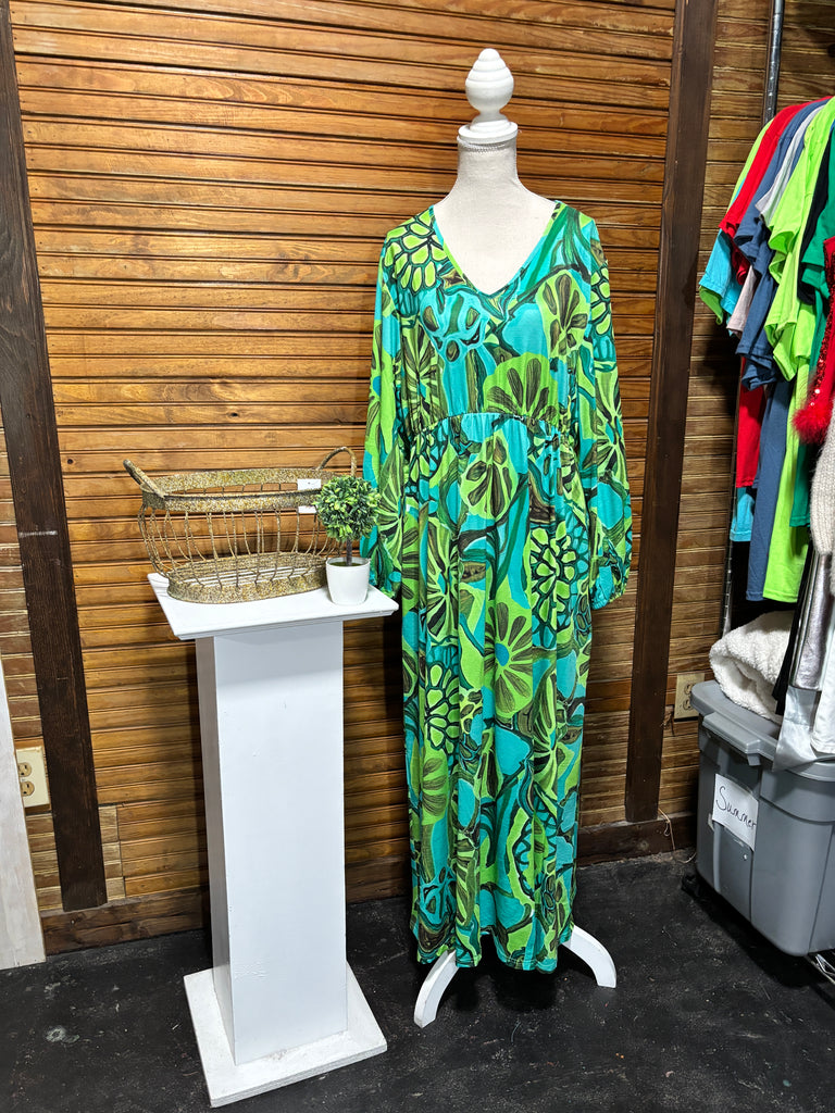 Southern Stitch Large Green & turquoise Long Sleeve Maxi Dress OhhMy! Gifts and Things, LLC