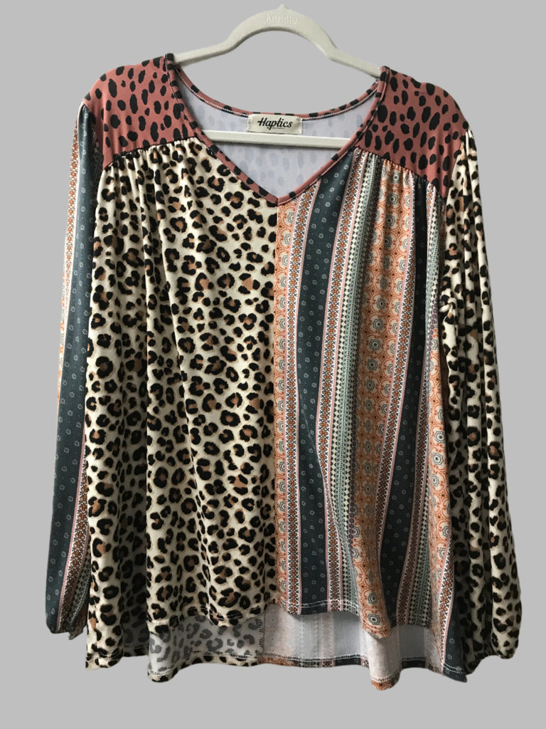 Brown-Leopard Floral Long Sleeve Top by Haptics by Holly Harper