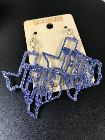 Texas Earrings-Blue glitter