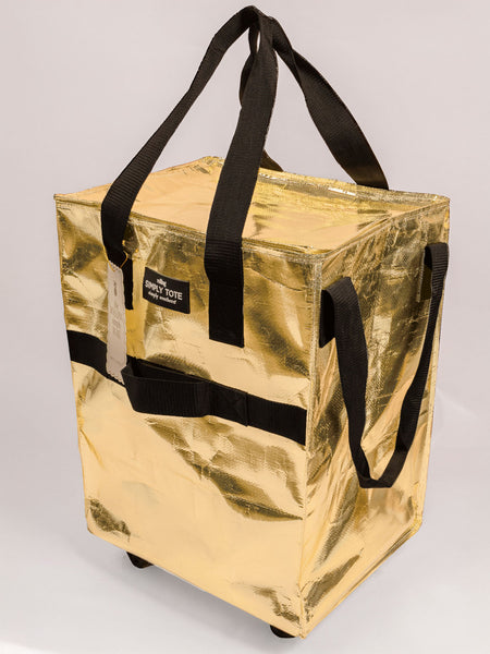 Trendy Metallic Tote Bags with Wheels -Gold