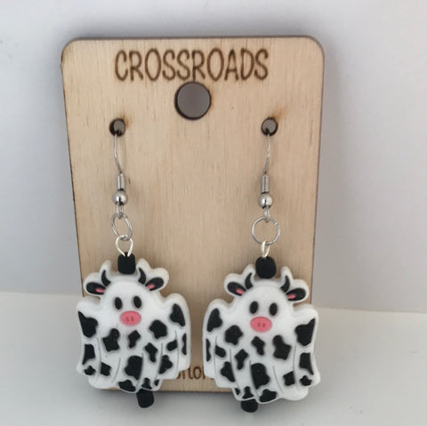 BoooCows Earrings-White w/Black Spots