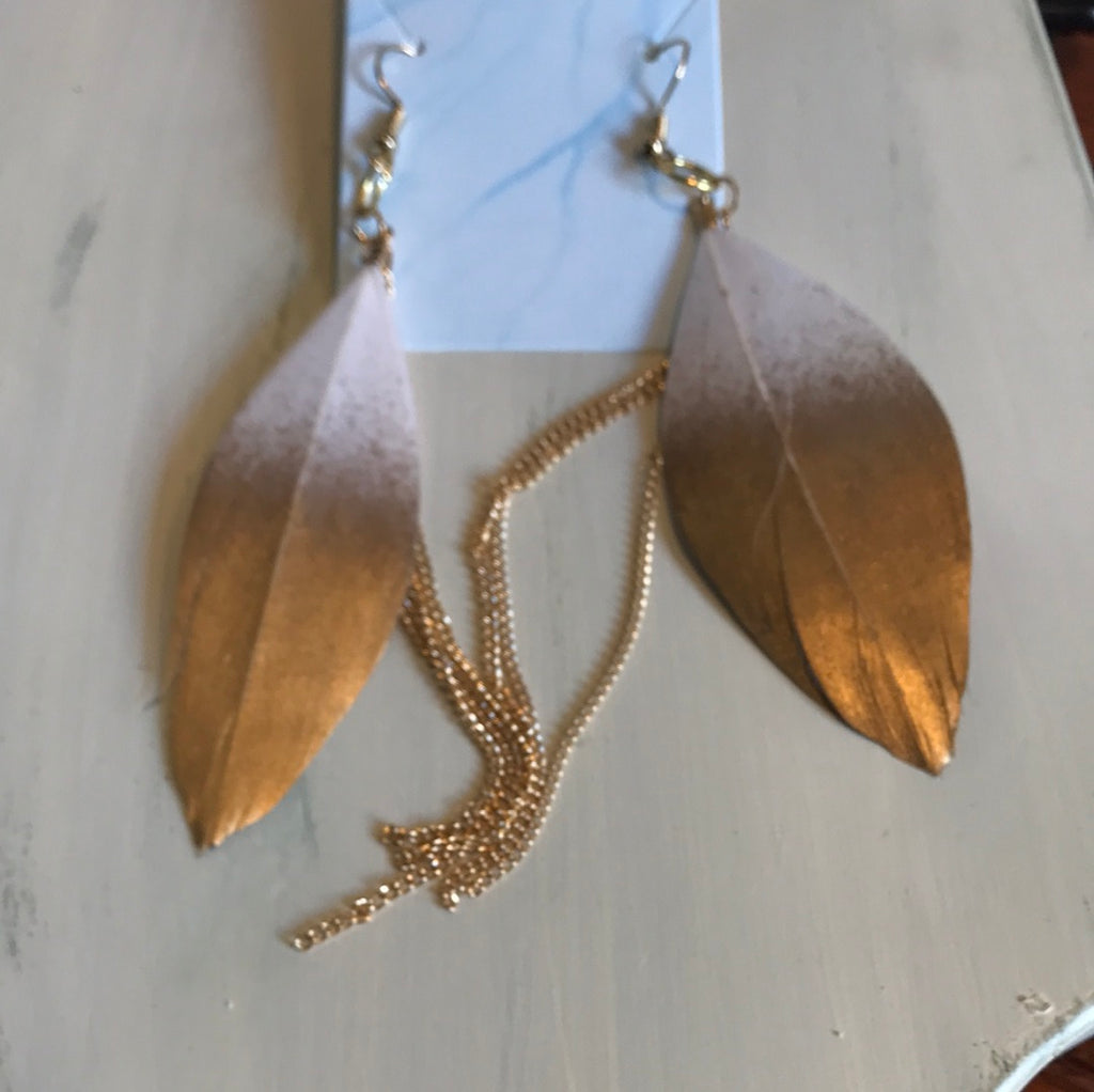 Feather Dangle Gold Earrings