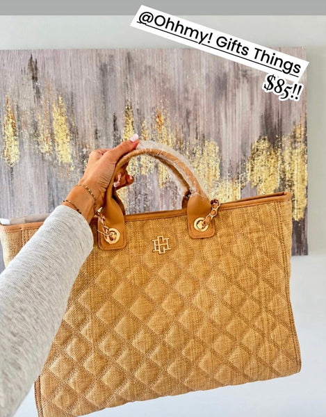 12"x18" Tan Natural Lattice Carolin Hill Purse with handle & straps Ashlyn Abernathy