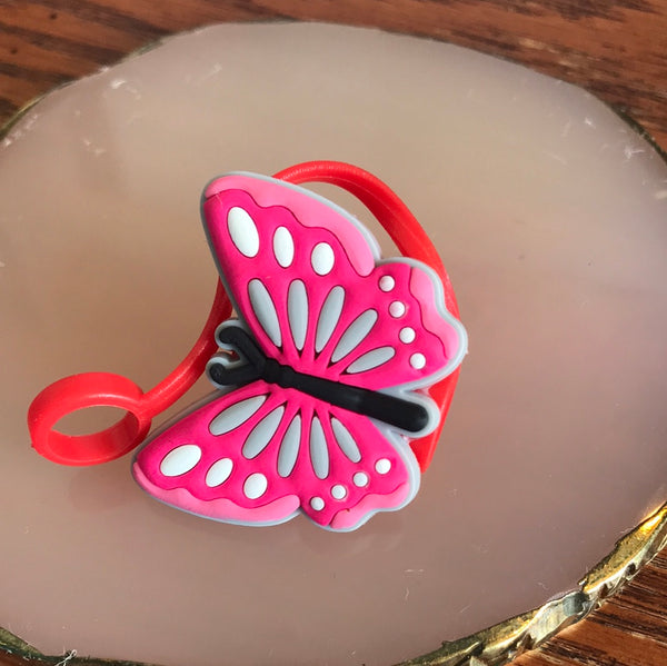 Straw Toppers-Butterflies-Pink/White/gray