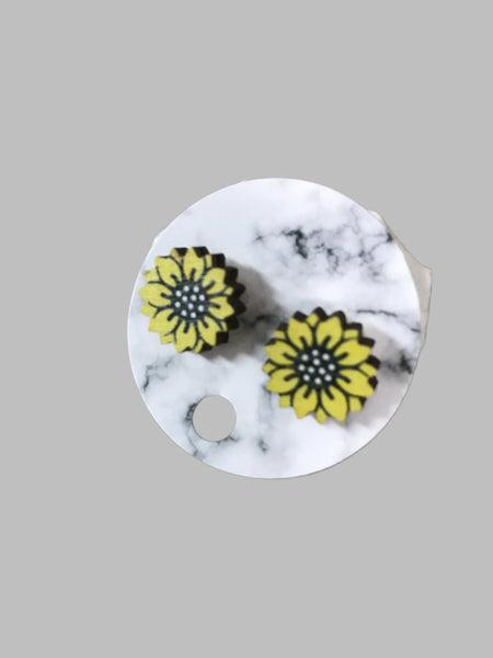 Wooden Stud Earrings-yellow sunflower