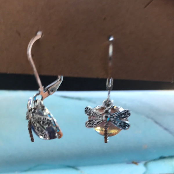 Assorted Dangle Earrings-Dragonfly Silver clear stone