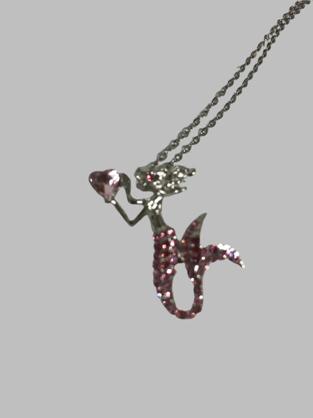 10" Silver/Pink Mermaid necklace