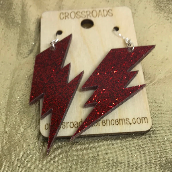 Lightning Bolt Glitter Earrings-Scarlet Glitter