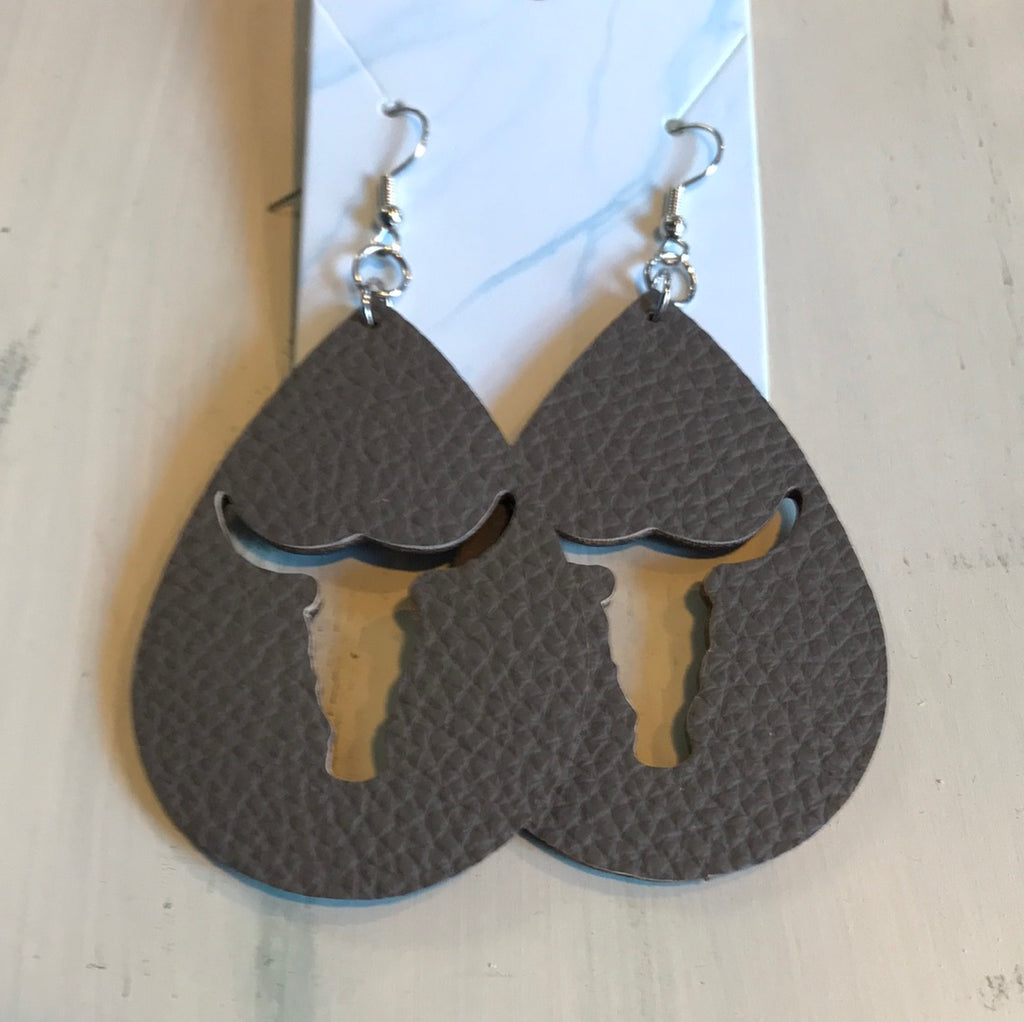 Oval Pewter Longhorn Earrings