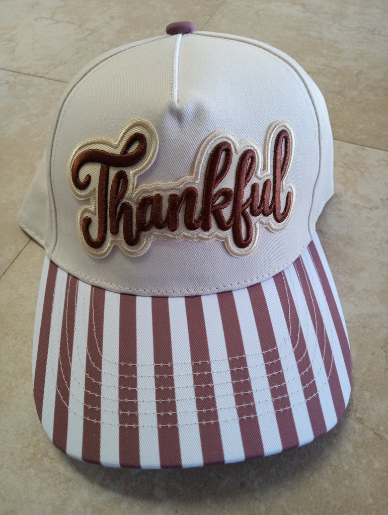 Ball hat /Tan/white brown stripe w/Thankful