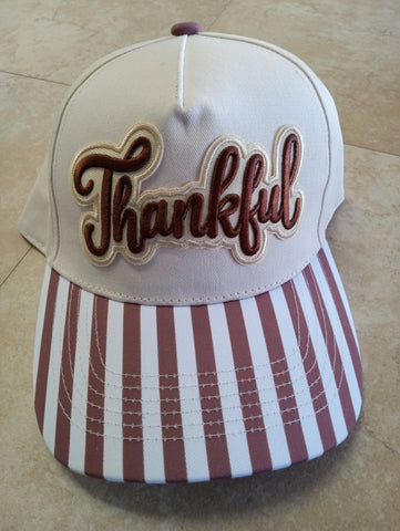 Ball hat /Tan/white brown stripe w/Thankful