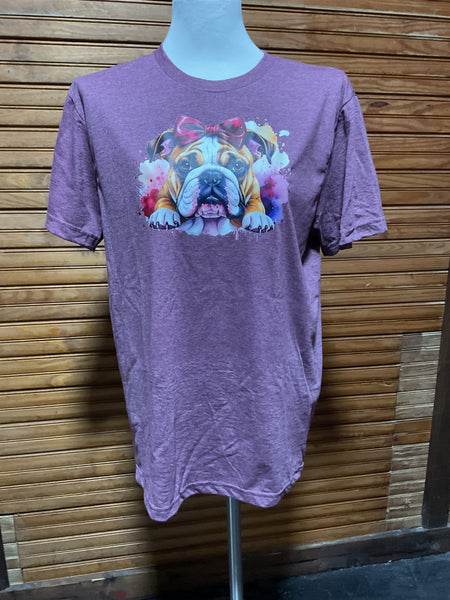 Bella-Cute Bulldog T-Shirt with Bow – Dog Lover Graphic Tee, Casual Pet Apparel OhhMy! Gifts and Things, LLC