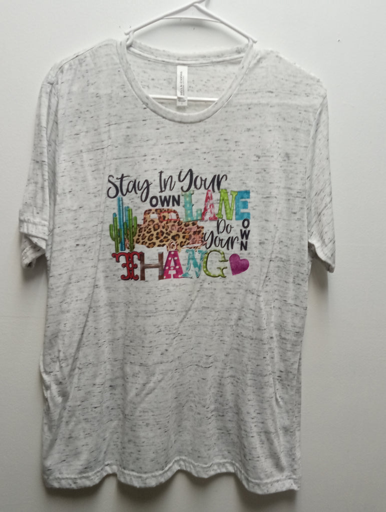 Preloved Bella Canvas Large light gray speckled T-shirt/Stay in ur own lane