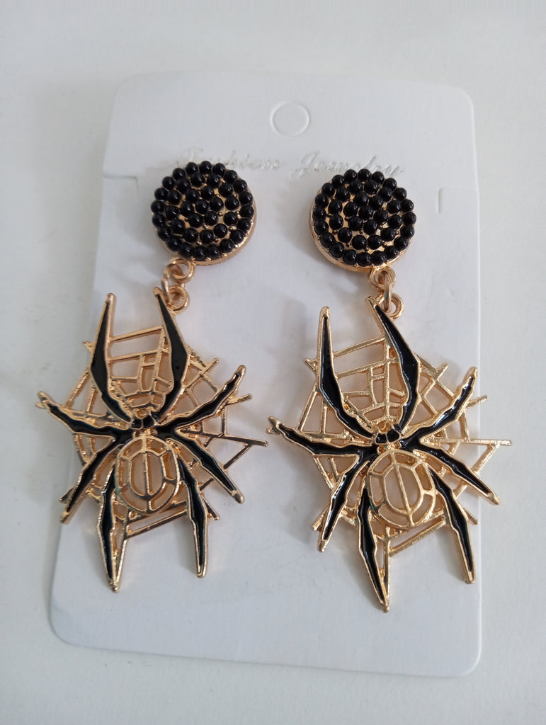 Black & Gold Spider Stud Earrings