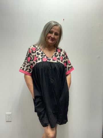 Southern Stitch Animal Print Heart Dress Black Tan Pink Women's Boutique Style