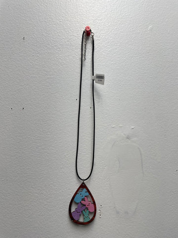 Easter Bunny Necklace Black Rope Silver Extension - Spring Jewelry Gift