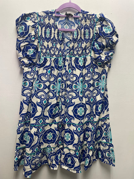 GiGiO Blue/White Floral Dress w/Melon sleeves OhhMy! Gifts and Things, LLC