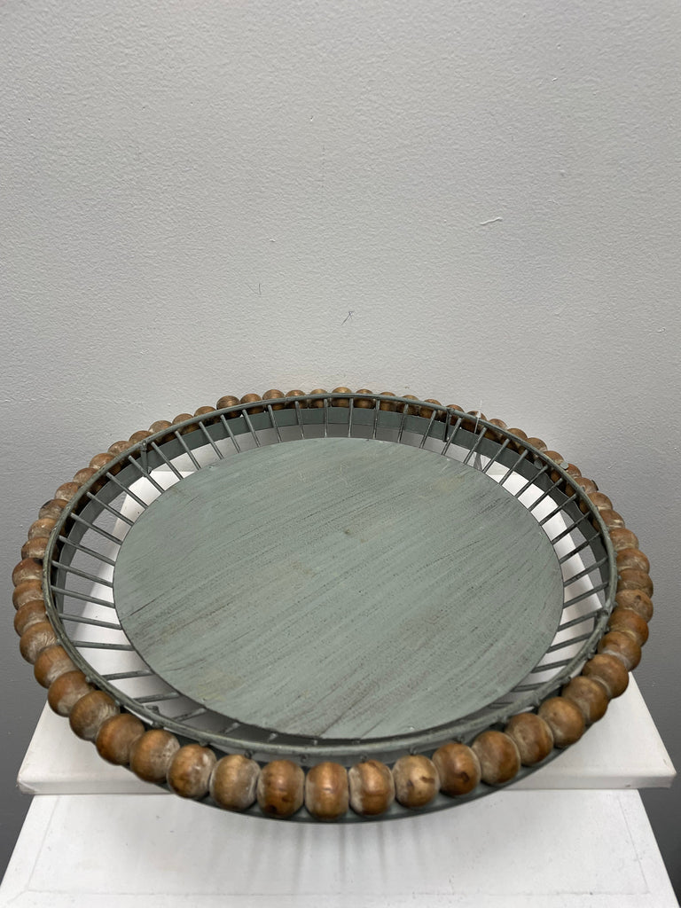 BoHo 14" Round Wood Ball Green Cake Stand Amanda Queen