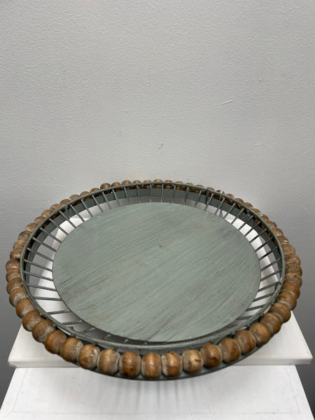 BoHo 14" Round Wood Ball Green Cake Stand Amanda Queen