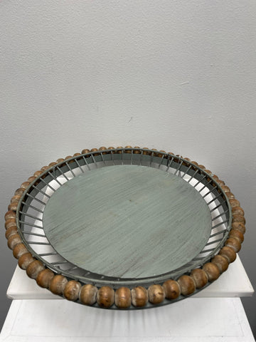 BoHo 14" Round Wood Ball Green Cake Stand Amanda Queen